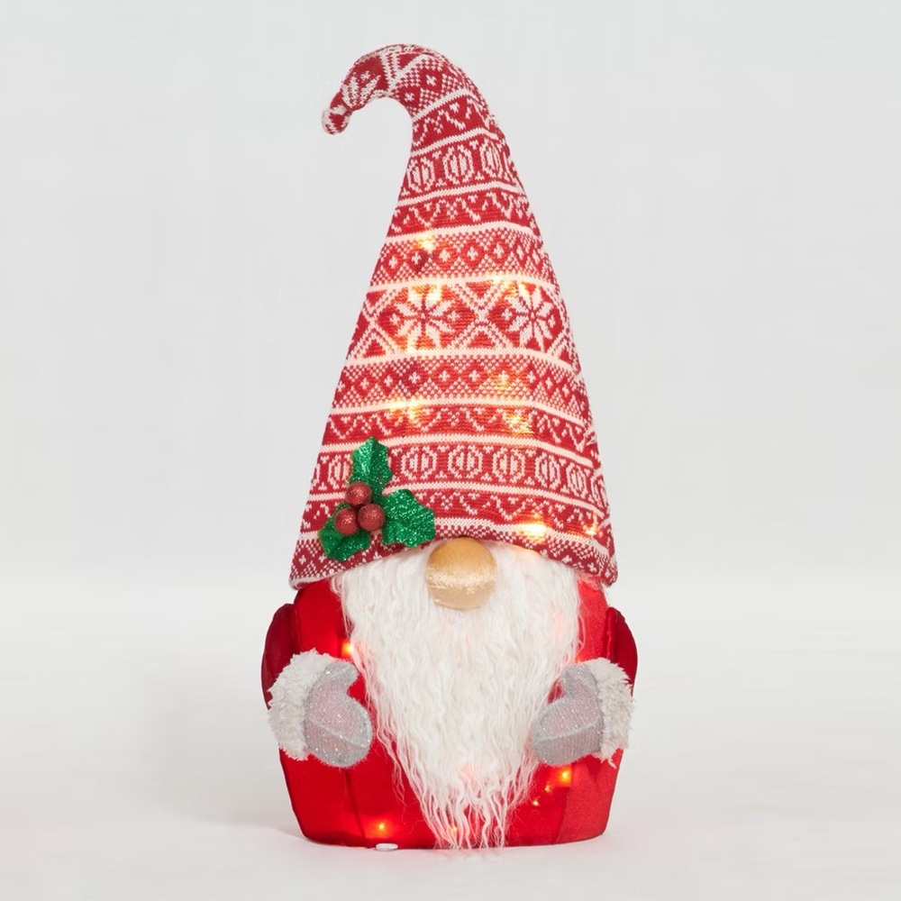 Everstar Lighted 22 in. Plush Gnome with Red Hat Sculpture